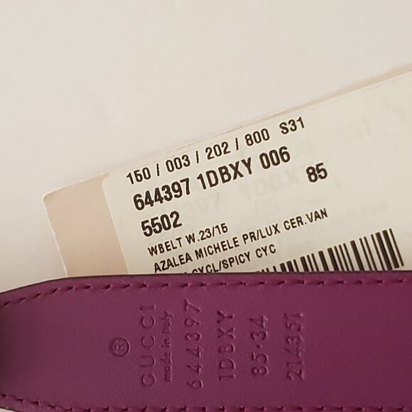 NWT Gucci Azalea horsebit purple leather thin belt - size 85-34